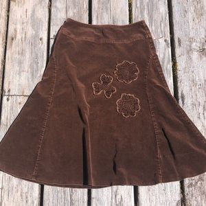 Vintage chocolate corduroy floral appliqué skirt
